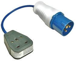 Blue 16A 230Vac Plug to 13A UK Socket Adaptor